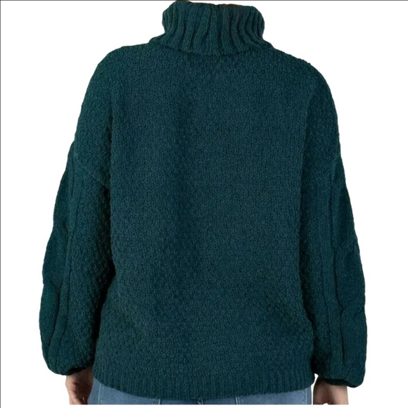 Chenille Cable Crowl Knit Sweater color Teal Soft & Warm MSRP 74.00 - Picture 2 of 2